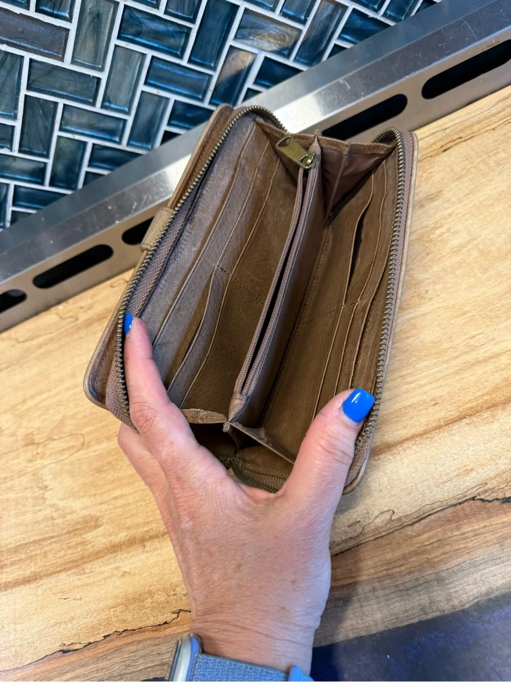 Liebeskind Taupe Leather Zip-Around Wallet with Studs